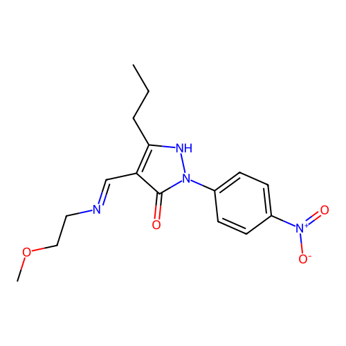 (4E)-4-[(2-methoxyethylamino)methylidene]-2-(4-nitrophenyl)-5-propylpyrazol-3-one structure