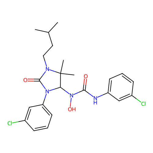 3-(3-chlorophenyl)-1-[3-(3-chlorophenyl)-5,5-dimethyl-1-(3-methylbutyl)-2-oxoimidazolidin-4-yl]-1-hydroxyurea structure