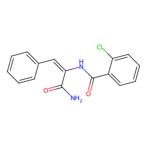 N-[(1E)-3-amino-3-oxo-1-phenylprop-1-en-2-yl]-2-chlorobenzamide structure
