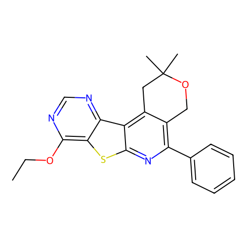 2,2-DIMETHYL-5-PHENYL-1,4-DIHYDRO-2H-PYRANO[4'',3'':4',5']PYRIDO[3',2':4,5]THIENO[3,2-D]PYRIMIDIN-8-YL ETHYL ETHER structure