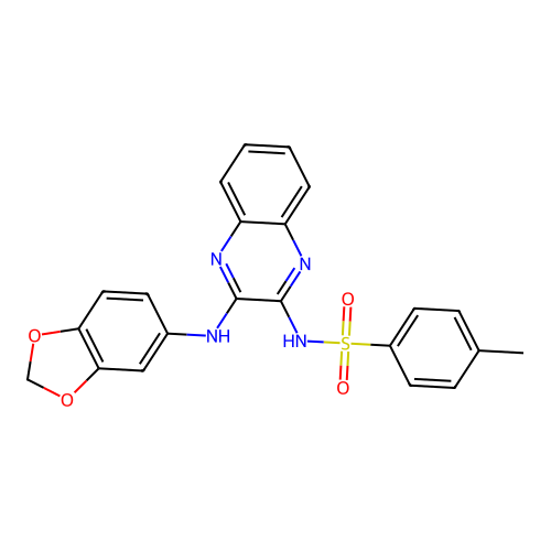 N-[3-(1,3-benzodioxol-5-ylamino)quinoxalin-2-yl]-4-methylbenzenesulfonamide structure