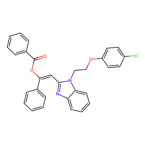 (1E)-2-{1-[2-(4-chlorophenoxy)ethyl]benzimidazol-2-yl}-1-phenylvinyl benzoate structure