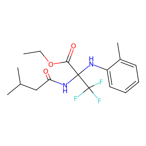Ethyl 3,3,3-trifluoro-2-(3-methylbutanamido)-2-(o-tolylamino)propanoate structure