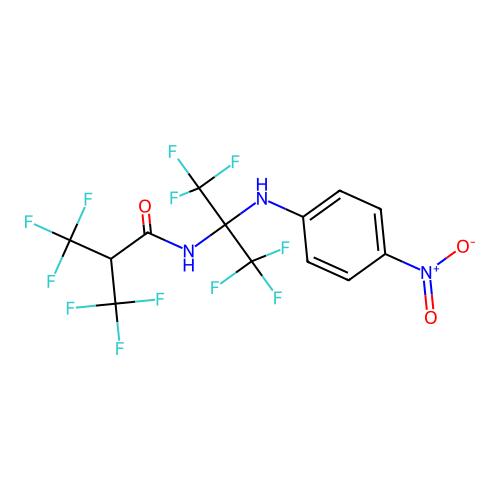 3,3,3-trifluoro-N-(1,1,1,3,3,3-hexafluoro-2-((4-nitrophenyl)amino)propan-2-yl)-2-(trifluoromethyl)propanamide structure