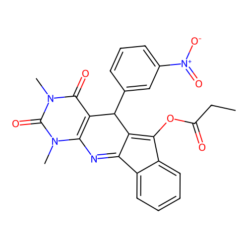 1,3-dimethyl-5-(3-nitrophenyl)-2,4-dioxo-2,3,4,5-tetrahydro-1H-indeno[2',1':5,6]pyrido[2,3-d]pyrimidin-6-yl propanoate structure