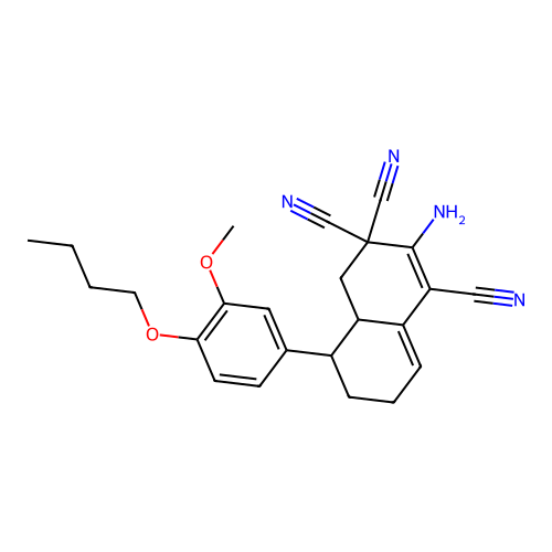 2-amino-5-(4-butoxy-3-methoxyphenyl)-4a,5,6,7-tetrahydronaphthalene-1,3,3(4H)-tricarbonitrile structure