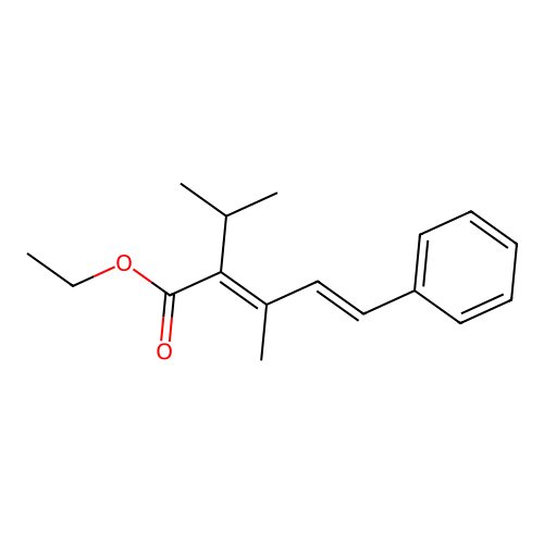 (4E)-ethyl 2-isopropyl-3-methyl-5-phenylpenta-2,4-dienoate structure