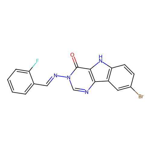 (E)-8-bromo-3-((2-fluorobenzylidene)amino)-3H-pyrimido[5,4-b]indol-4(5H)-one structure