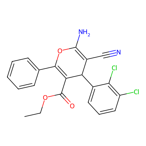 ethyl 6-amino-5-cyano-4-(2,3-dichlorophenyl)-2-phenyl-4H-pyran-3-carboxylate structure