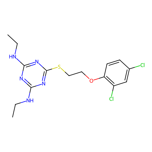 6-((2-(2,4-dichlorophenoxy)ethyl)thio)-N2,N4-diethyl-1,3,5-triazine-2,4-diamine structure