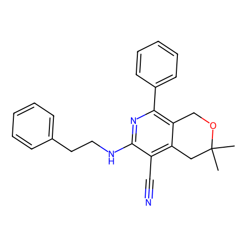 3,3-dimethyl-6-(phenethylamino)-8-phenyl-1,4-dihydropyrano[3,4-c]pyridine-5-carbonitrile structure