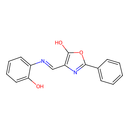 4-{(E)-[(2-hydroxyphenyl)imino]methyl}-2-phenyl-1,3-oxazol-5-ol structure