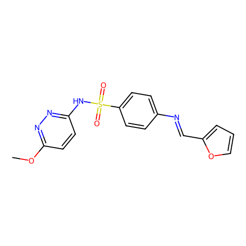 4-((furan-2-ylmethylene)amino)-N-(6-methoxypyridazin-3-yl)benzenesulfonamide structure