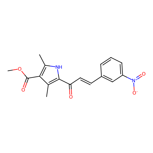(E)-methyl 2,4-dimethyl-5-(3-(3-nitrophenyl)acryloyl)-1H-pyrrole-3-carboxylate structure