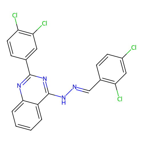 4-[(2E)-2-(2,4-dichlorobenzylidene)hydrazinyl]-2-(3,4-dichlorophenyl)quinazoline structure
