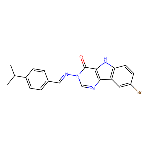 (E)-8-bromo-3-((4-isopropylbenzylidene)amino)-3H-pyrimido[5,4-b]indol-4(5H)-one structure