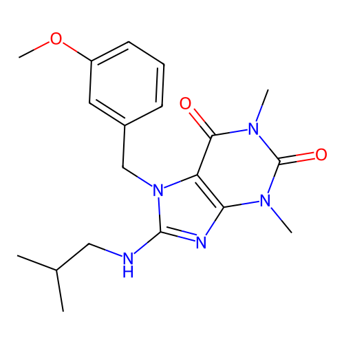 7-(3-methoxybenzyl)-1,3-dimethyl-8-[(2-methylpropyl)amino]-3,7-dihydro-1H-purine-2,6-dione structure