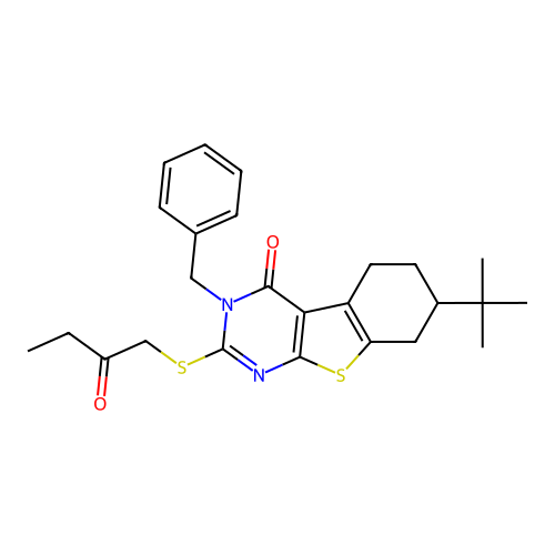 3-benzyl-7-(tert-butyl)-2-((2-oxobutyl)thio)-5,6,7,8-tetrahydrobenzo[4,5]thieno[2,3-d]pyrimidin-4(3H)-one structure