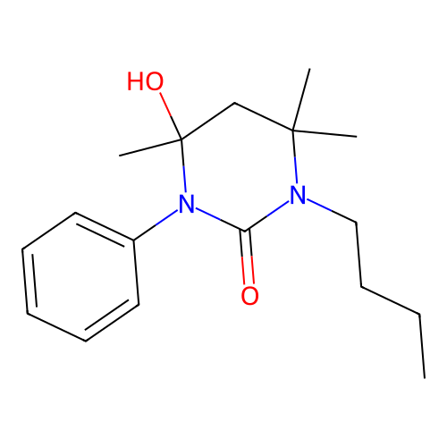 1-butyl-4-hydroxy-4,6,6-trimethyl-3-phenyltetrahydropyrimidin-2(1H)-one structure