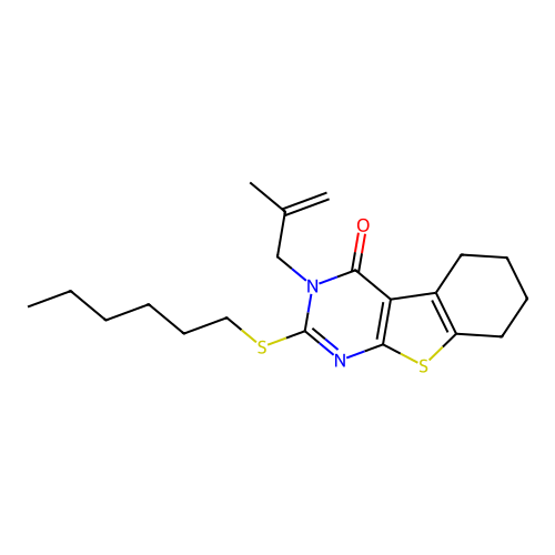 2-(hexylsulfanyl)-3-(2-methylprop-2-en-1-yl)-5,6,7,8-tetrahydro[1]benzothieno[2,3-d]pyrimidin-4(3H)-one structure