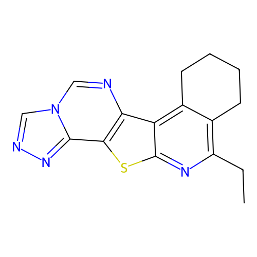11-ethyl-7,8,9,10-tetrahydro-[1,2,4]triazolo[4'',3'':1',6']pyrimido[4',5':4,5]thieno[2,3-c]isoquinoline structure