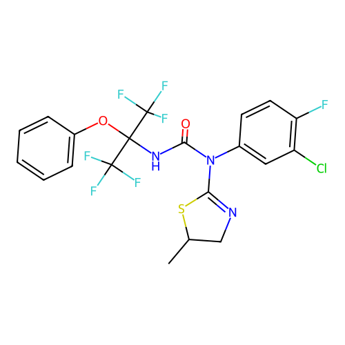 1-(3-chloro-4-fluorophenyl)-3-(1,1,1,3,3,3-hexafluoro-2-phenoxypropan-2-yl)-1-(5-methyl-4,5-dihydro-1,3-thiazol-2-yl)urea structure