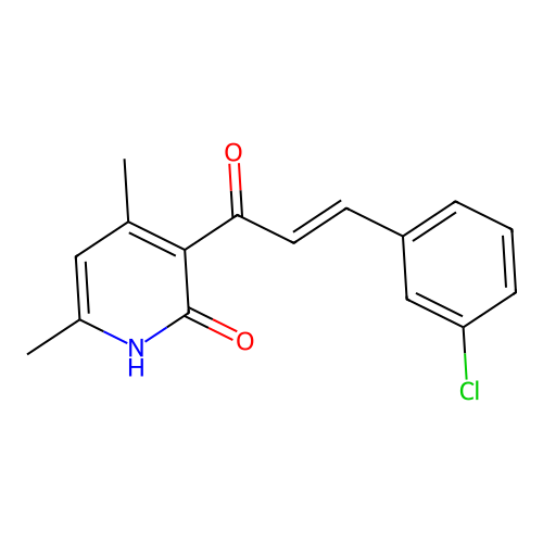 3-[(2E)-3-(3-chlorophenyl)prop-2-enoyl]-4,6-dimethylpyridin-2(1H)-one structure
