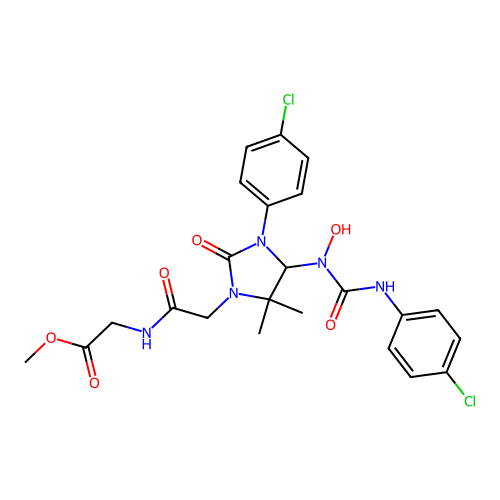 methyl 2-(2-(3-(4-chlorophenyl)-4-(3-(4-chlorophenyl)-1-hydroxyureido)-5,5-dimethyl-2-oxoimidazolidin-1-yl)acetamido)acetate structure
