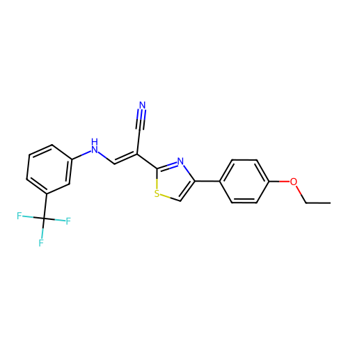 (E)-2-(4-(4-ethoxyphenyl)thiazol-2-yl)-3-((3-(trifluoromethyl)phenyl)amino)acrylonitrile structure