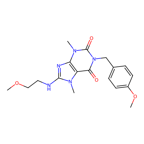 8-[(2-methoxyethyl)amino]-1-[(4-methoxyphenyl)methyl]-3,7-dimethyl-2,3,6,7-tetrahydro-1H-purine-2,6-dione structure