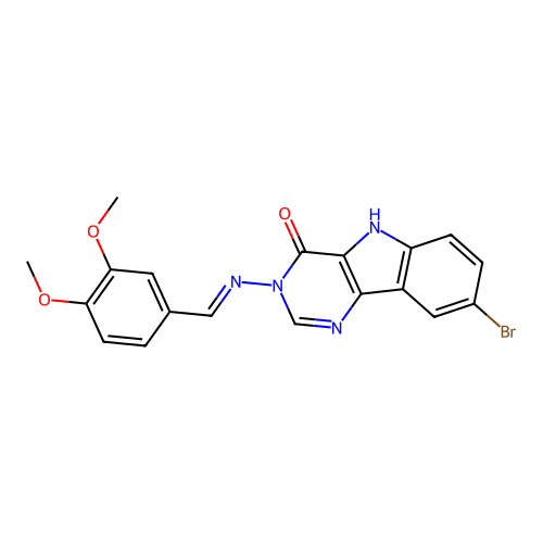 (E)-8-bromo-3-((3,4-dimethoxybenzylidene)amino)-3H-pyrimido[5,4-b]indol-4(5H)-one structure