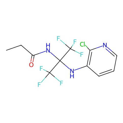 N-{2-[(2-chloropyridin-3-yl)amino]-1,1,1,3,3,3-hexafluoropropan-2-yl}propanamide structure