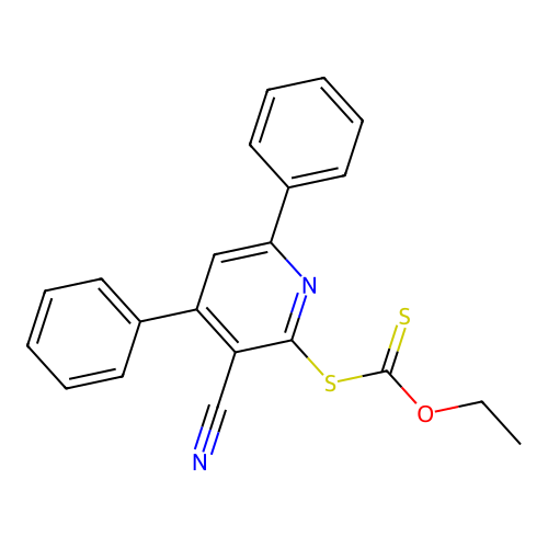 S-(3-cyano-4,6-diphenylpyridin-2-yl) O-ethyl carbonodithioate structure
