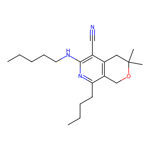 8-butyl-3,3-dimethyl-6-(pentylamino)-3,4-dihydro-1H-pyrano[3,4-c]pyridine-5-carbonitrile structure