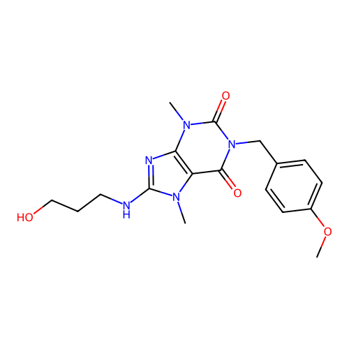 8-((3-hydroxypropyl)amino)-1-(4-methoxybenzyl)-3,7-dimethyl-1H-purine-2,6(3H,7H)-dione structure