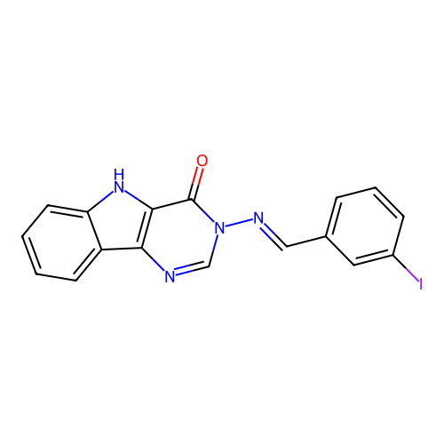 (E)-3-((3-iodobenzylidene)amino)-3H-pyrimido[5,4-b]indol-4(5H)-one structure