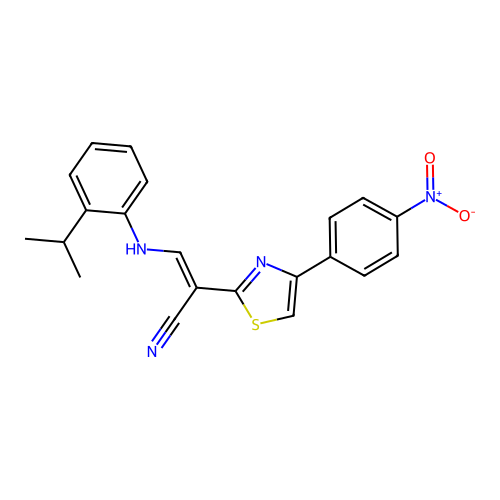 (E)-2-[4-(4-nitrophenyl)-1,3-thiazol-2-yl]-3-(2-propan-2-ylanilino)prop-2-enenitrile structure