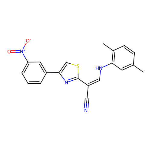 (Z)-3-((2,5-dimethylphenyl)amino)-2-(4-(3-nitrophenyl)thiazol-2-yl)acrylonitrile structure