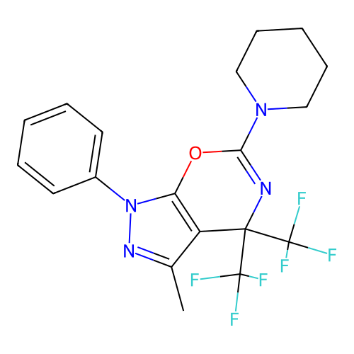 4H-Pyrazolo[4,5-E]1,3-oxazine, 4,4-bis(trifluoromethyl)-3-methyl-1-phenyl-6-(1-piperidyl)- structure