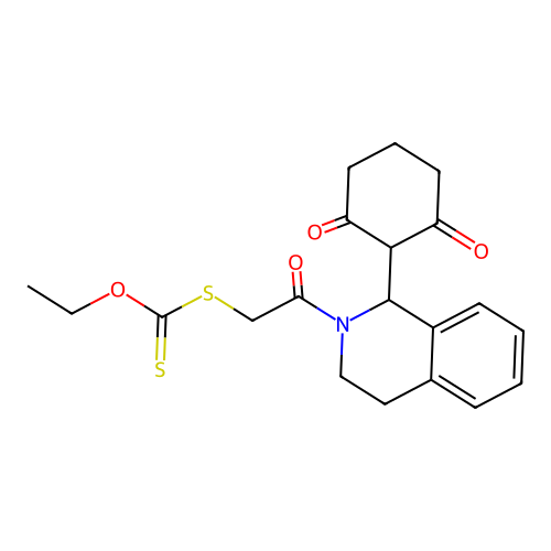Dithiocarbonic acid {2-[1-(2,6-dioxo-cyclohexyl)-3,4-dihydro-1H-isoquinolin-2-yl]-2-oxo-ethyl} ester ethyl ester structure