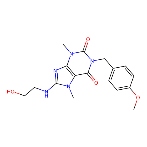 8-((2-hydroxyethyl)amino)-1-(4-methoxybenzyl)-3,7-dimethyl-1H-purine-2,6(3H,7H)-dione structure