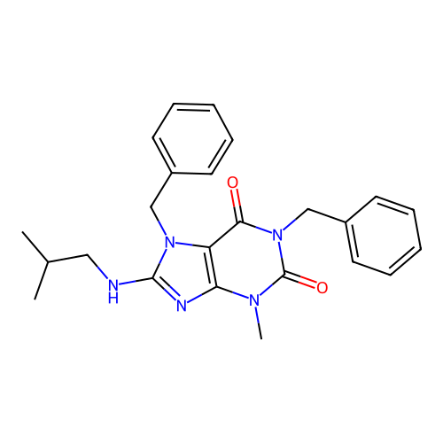 1,7-dibenzyl-3-methyl-8-[(2-methylpropyl)amino]-3,7-dihydro-1H-purine-2,6-dione structure