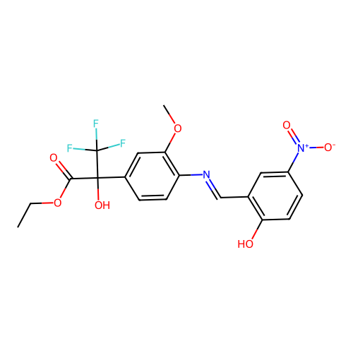 (E)-ethyl 3,3,3-trifluoro-2-hydroxy-2-(4-((2-hydroxy-5-nitrobenzylidene)amino)-3-methoxyphenyl)propanoate structure