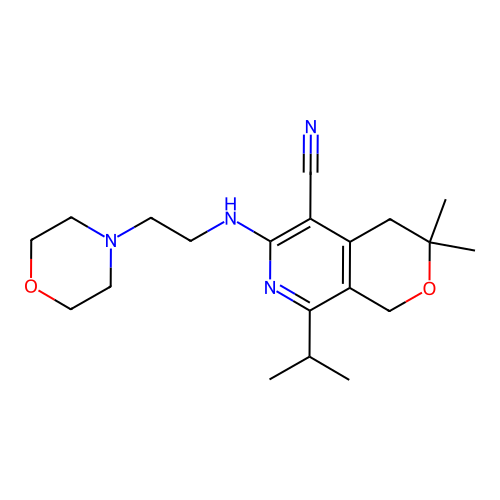 3,3-dimethyl-6-(2-morpholin-4-ylethylamino)-8-propan-2-yl-1,4-dihydropyrano[3,4-c]pyridine-5-carbonitrile structure