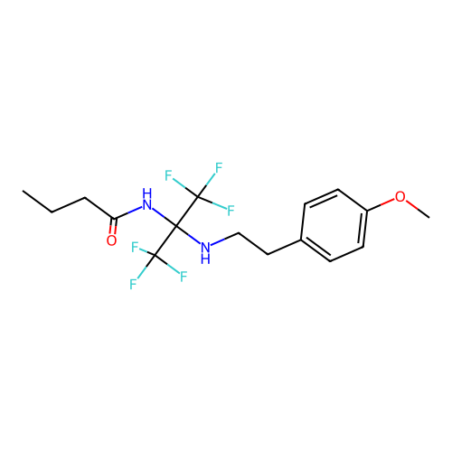 N-[1,1,1,3,3,3-hexafluoro-2-[2-(4-methoxyphenyl)ethylamino]propan-2-yl]butanamide structure