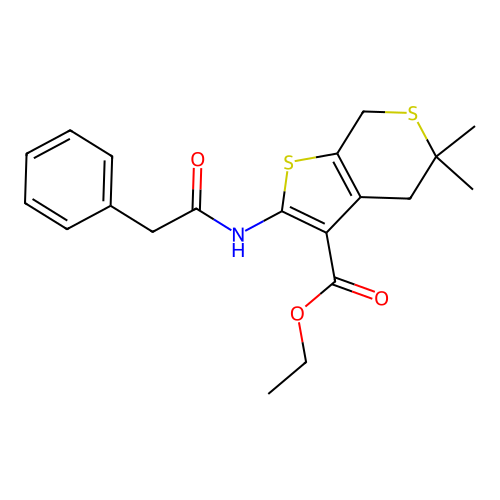 ethyl 5,5-dimethyl-2-(2-phenylacetamido)-5,7-dihydro-4H-thieno[2,3-c]thiopyran-3-carboxylate structure