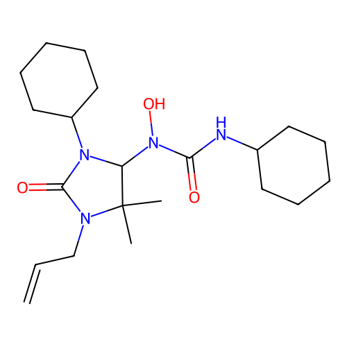 1-(1-allyl-3-cyclohexyl-5,5-dimethyl-2-oxoimidazolidin-4-yl)-3-cyclohexyl-1-hydroxyurea structure