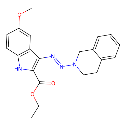 (E)-ethyl 3-((3,4-dihydroisoquinolin-2(1H)-yl)diazenyl)-5-methoxy-1H-indole-2-carboxylate structure