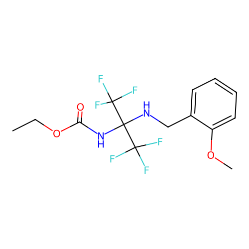 Ethyl (1,1,1,3,3,3-hexafluoro-2-((2-methoxybenzyl)amino)propan-2-yl)carbamate structure