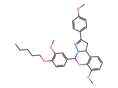 7-methoxy-5-[3-methoxy-4-(pentyloxy)phenyl]-2-(4-methoxyphenyl)-1,10b-dihydropyrazolo[1,5-c][1,3]benzoxazine structure